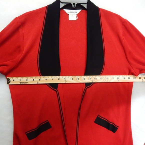 Exclusively Misook Womens Black & Red  Knit Open Front Sweater Washable Size M - Picture 8 of 9